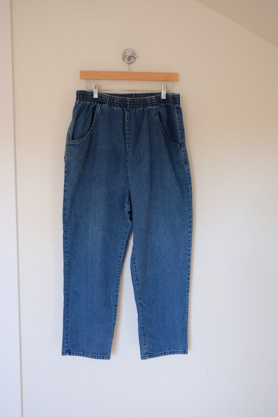 Vintage 90s Elastic Waist Mom Jeans 20W Short High Rise Tapered Plus Size